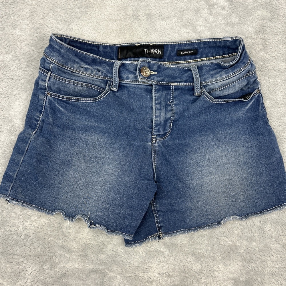 Thorn Brand Strength Denim Curvy Fit Shorts SZ 8 Woman's 4 inch Inseam Stretch